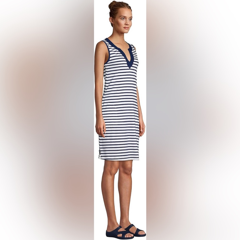 Lands End Navy White Striped Tank Dress Sz S - Picture 5 of 9